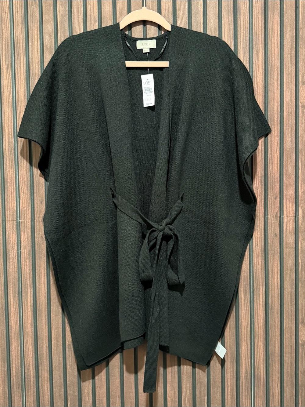 LOFT Outlet Black Tie Front Knit Ruana Poncho One Size NWT